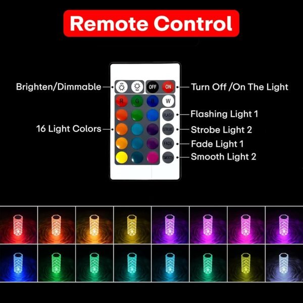 AMGHUB Crystal Lamp,16 Color Changing Rose Crystal Diamond Table Lamp,USB Rechargeable Touch Bedside Lamp Night Light with Remote Control, for Bedroom Living Room Party Dinner Decor