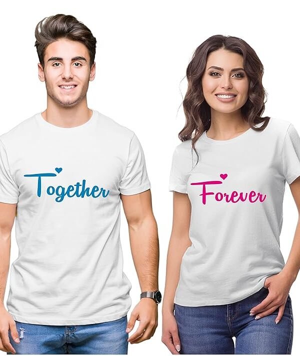 AMGHUB NP18 Men's & Women's Round Neck T-Shirt-Together Forever | Always Protec Trust King Queen-Pack of 2-Couple T-Shirts