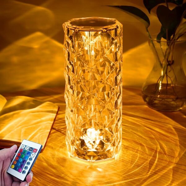 AMGHUB Crystal Lamp,16 Color Changing Rose Crystal Diamond Table Lamp,USB Rechargeable Touch Bedside Lamp Night Light with Remote Control, for Bedroom Living Room Party Dinner Decor