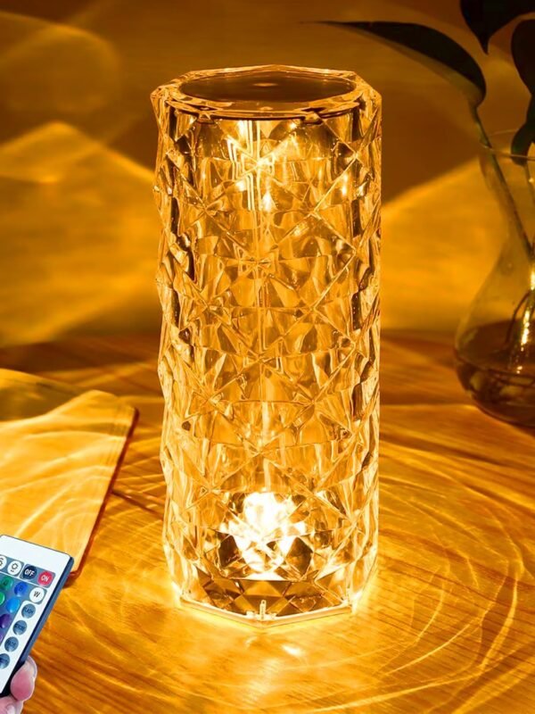 AMGHUB Crystal Lamp,16 Color Changing Rose Crystal Diamond Table Lamp,USB Rechargeable Touch Bedside Lamp Night Light with Remote Control, for Bedroom Living Room Party Dinner Decor
