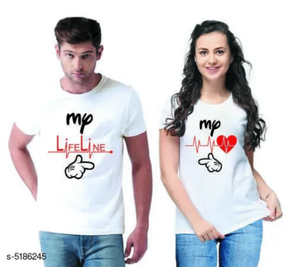 Stylish Printed Couple T-Shirts by AMGHUB | Cotton Blend | Matching Tees for Him & Her