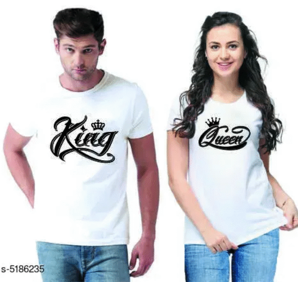 King & Queen Printed Couple T-Shirts by AMGHUB | Cotton Blend | Perfect Matchwear for Couples