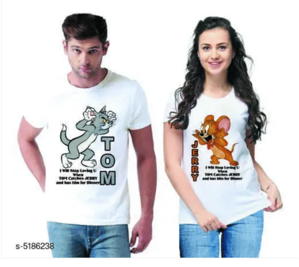 AMGHUB Stylish Printed Couple T-Shirts – Matching Cotton Blend Tees for Him & Her