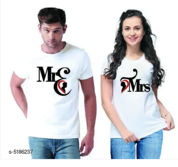AMGHUB Stylish Printed Couple T-Shirts – Matching Cotton Blend Tees for Him & Her
