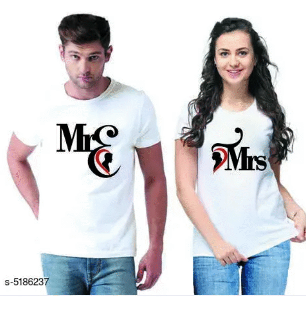 AMGHUB Stylish Printed Couple T-Shirts – Matching Cotton Blend Tees for Him & Her
