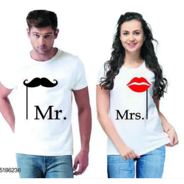 Matching Printed Couple T-Shirts by AMGHUB – Cotton Blend Combo for Him & Her