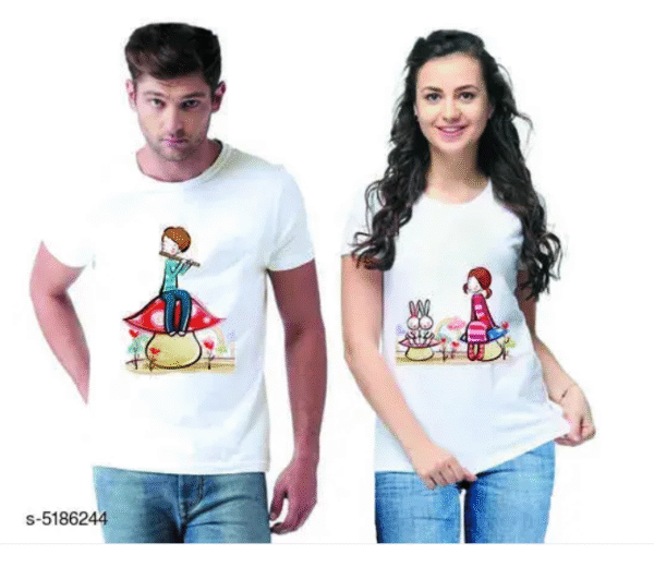 Matching Printed Couple T-Shirts by AMGHUB – Cotton Blend Combo for Him & Her