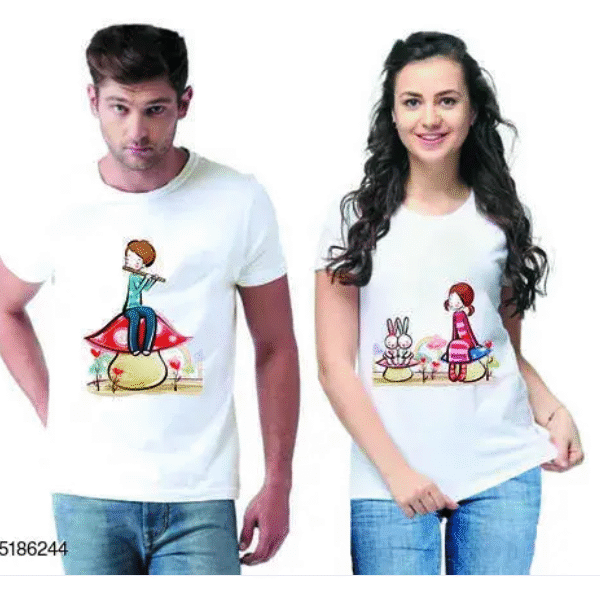 Matching Printed Couple T-Shirts by AMGHUB – Cotton Blend Combo for Him & Her