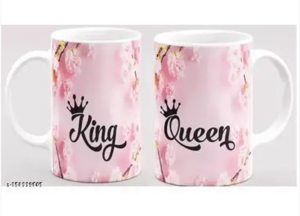 AMGHUB King & Queen Couple Printed Ceramic Mugs | 330ml | Pack of 2 | Perfect Gift for Valentine’s Day, Anniversary, Birthday