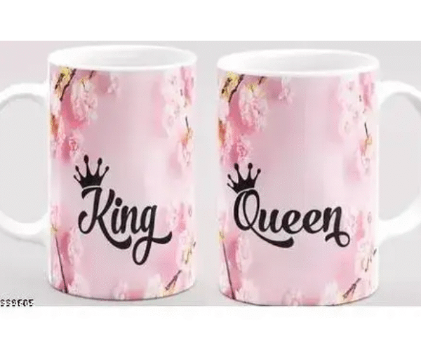 AMGHUB King & Queen Couple Printed Ceramic Mugs | 330ml | Pack of 2 | Perfect Gift for Valentine’s Day, Anniversary, Birthday