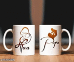 AMGHUB Maa Papa Printed Ceramic Mug Set | 330ml | Pack of 2 | Gift for Mom & Dad | Anniversary, Mother’s Day, Father’s Day Special