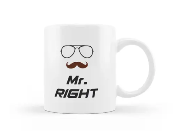 AMGHUB Mr. Right & Mrs. Always Right Printed Ceramic Mug Set | 330ml | Pack of 2
