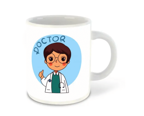 AMGHUB Doctor Edition – “What’s Your Kick?” Printed Ceramic Mug | 325 ml | Light Blue Inner | Gift for Doctors & Medical Champs