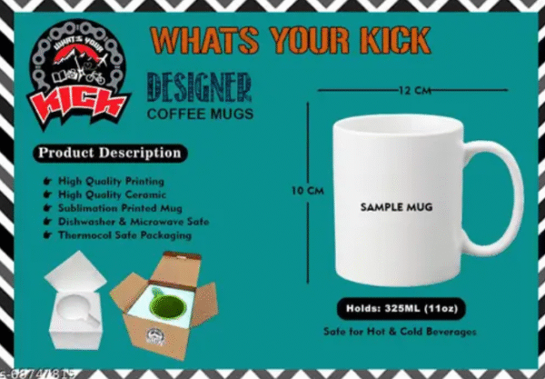 AMGHUB Doctor Edition – “What’s Your Kick?” Printed Ceramic Mug | 325 ml | Light Blue Inner | Gift for Doctors & Medical Champs