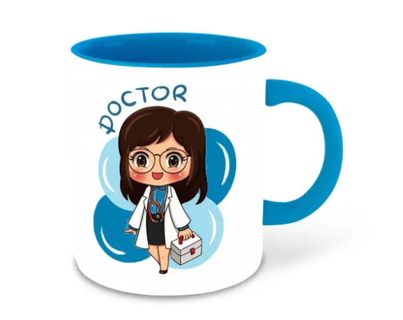 AMGHUB Doctor Edition – “What’s Your Kick?” Printed Ceramic Mug | 325 ml | Light Blue Inner | Gift for Doctors & Medical Champs