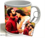 AMGHUB Personalized White Coffee Mug with Photo Keychain | 325 ML | Birthday Gift Set