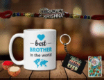 AMGHUB Raksha Bandhan Gift Set – Mug, Rakhi, Roli Chawal & Keychain for Brother