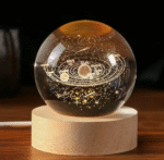 AMGHUB Classic Galaxy Night Light – 3D LED Crystal Glass Ball with Wooden Base | Plug-in Bedside Lamp (Warm White)