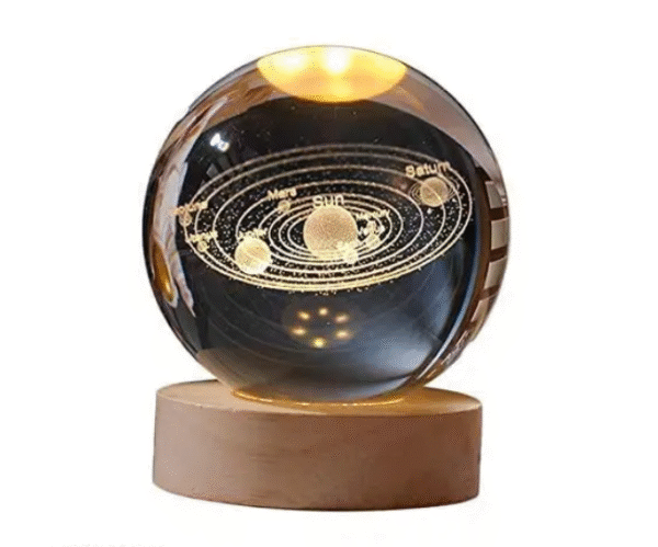AMGHUB Classic Galaxy Night Light – 3D LED Crystal Glass Ball with Wooden Base | Plug-in Bedside Lamp (Warm White)