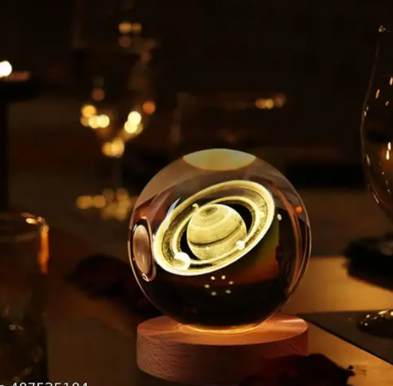 AMGHUB 3D Saturn Galaxy Crystal Ball Night Lamp – USB LED Table Light with Wooden Base | Kids Room & Gift Decor