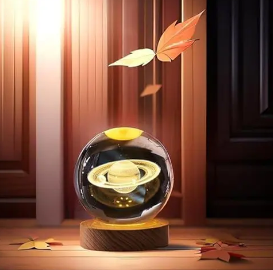 AMGHUB 3D Saturn Galaxy Crystal Ball Night Lamp – USB LED Table Light with Wooden Base | Kids Room & Gift Decor