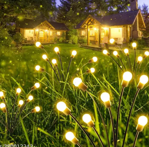 AMGHUB Solar Firefly Garden Lights – Outdoor Swaying Lamps with 8 LEDs (Warm White, Pack of 2) | Waterproof | Auto On/Off | DIY Installation