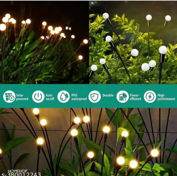 AMGHUB Solar Firefly Garden Lights – Outdoor Swaying Lamps with 8 LEDs (Warm White, Pack of 2) | Waterproof | Auto On/Off | DIY Installation
