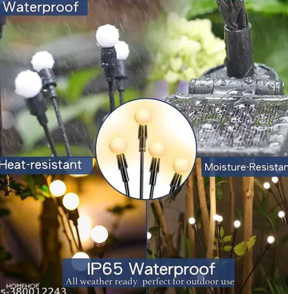 AMGHUB Solar Firefly Garden Lights – Outdoor Swaying Lamps with 8 LEDs (Warm White, Pack of 2) | Waterproof | Auto On/Off | DIY Installation