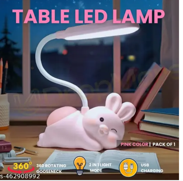 AMGHUB Cute Rabbit Table Lamp for Kids – Pink | Night Light with USB Charging & 2 Lamp Modes | Study Table, Bedroom & Reading Desk Lamp