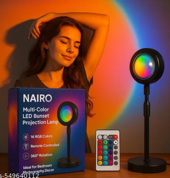 AMGHUB Sunset Projection Lamp – 16 RGB Colors with Remote | Golden Hour Night Light | 360° Rotating Floor Lamp for Room Décor, Photography & Reels