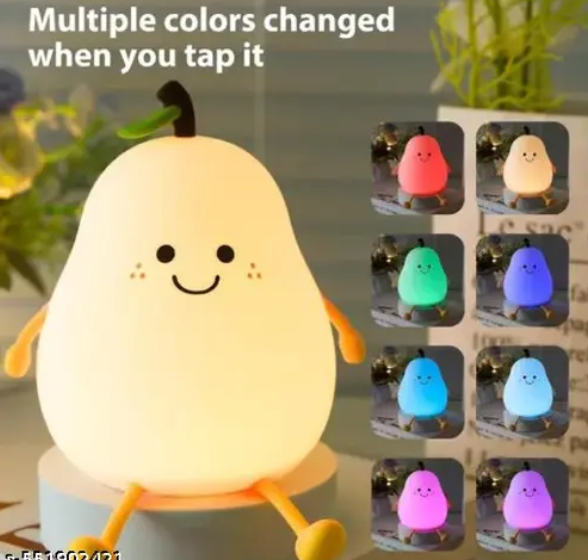 AMGHUB Silicone Pear Night Lamp – 7-Color Touch LED Light | Soft & Safe Rechargeable Night Light for Kids' Room, Nursery & Baby Gifting