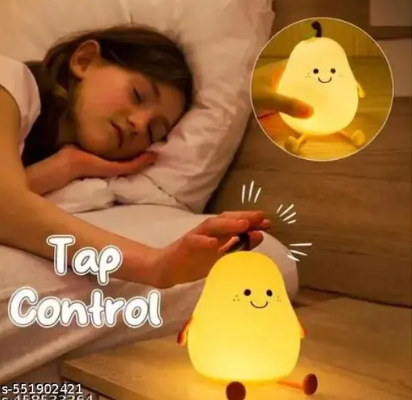 AMGHUB Silicone Pear Night Lamp – 7-Color Touch LED Light | Soft & Safe Rechargeable Night Light for Kids' Room, Nursery & Baby Gifting