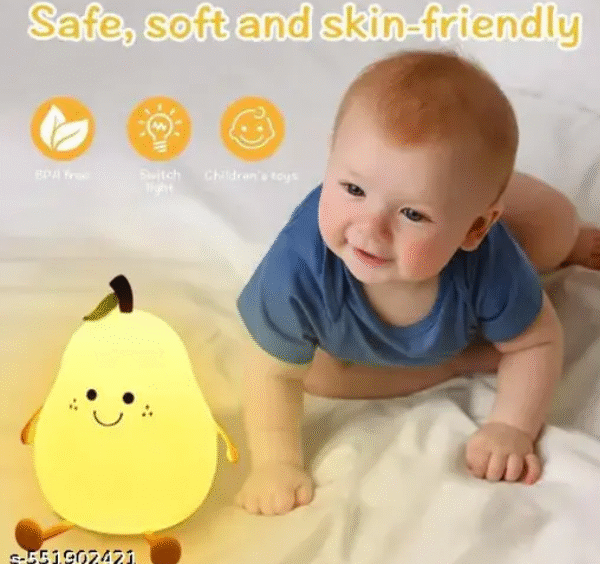 AMGHUB Silicone Pear Night Lamp – 7-Color Touch LED Light | Soft & Safe Rechargeable Night Light for Kids' Room, Nursery & Baby Gifting