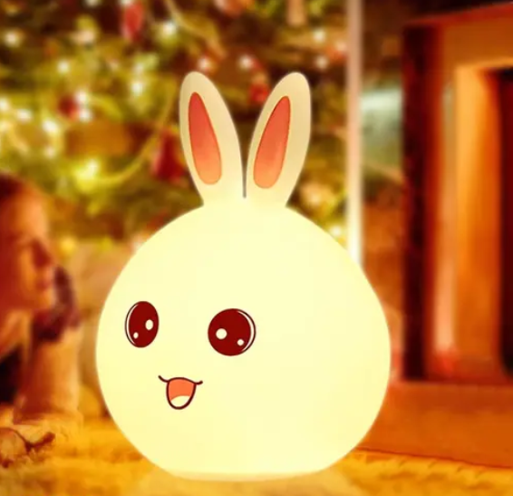 AMGHUB Cute Rabbit Silicone Night Lamp for Kids | 7 Color Changing LED Light with Tap Control | USB Rechargeable Bedside Lamp (Multicolor)