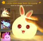 AMGHUB Cute Rabbit Silicone Night Lamp for Kids | 7 Color Changing LED Light with Tap Control | USB Rechargeable Bedside Lamp (Multicolor)