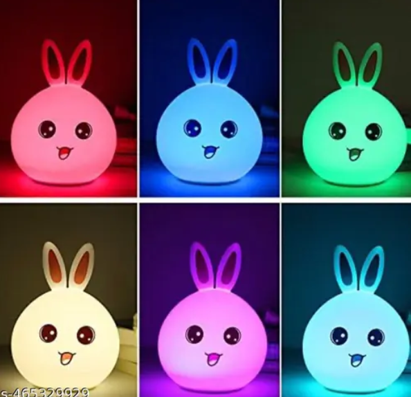 AMGHUB Cute Rabbit Silicone Night Lamp for Kids | 7 Color Changing LED Light with Tap Control | USB Rechargeable Bedside Lamp (Multicolor)