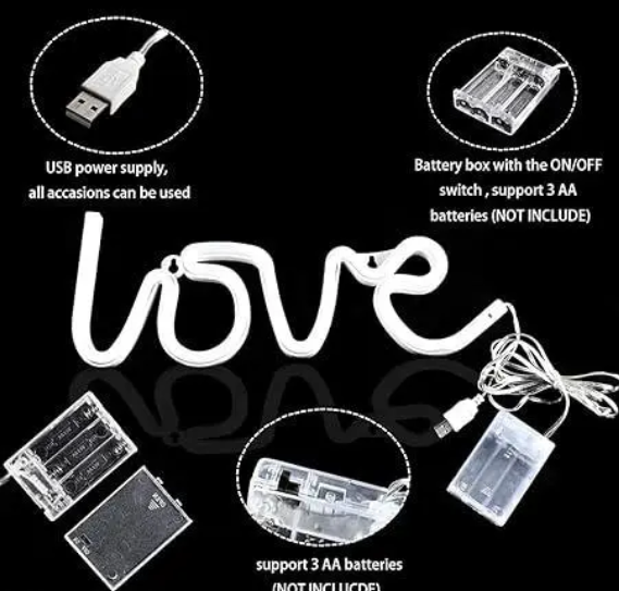 AMGHUB "Love" Neon LED Light Sign – Romantic Room Decor with USB Power | Warm White Table Lamp for Gift, Wall, and Bedroom Decoration