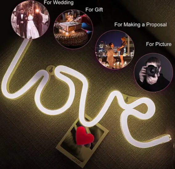 AMGHUB "Love" Neon LED Light Sign – Romantic Room Decor with USB Power | Warm White Table Lamp for Gift, Wall, and Bedroom Decoration