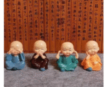 AMGHUB Monk Figurines – 4-Piece Decorative Resin Set for Home & Office Décor | Peaceful Buddha Monk Statues for Shelf, Desk & Gifting