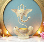 AMGHUB Handcrafted Ganesha T-Light Holder – Pearl Elegance Finish | Premium Metal Home Temple Decor | 11 Inch Height