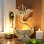 AMGHUB Handcrafted Ganesha T-Light Holder – Pearl Elegance Finish | Premium Metal Home Temple Decor | 11 Inch Height