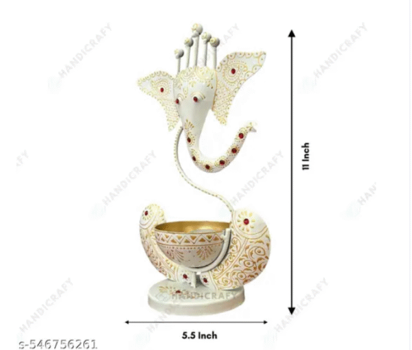 AMGHUB Handcrafted Ganesha T-Light Holder – Pearl Elegance Finish | Premium Metal Home Temple Decor | 11 Inch Height