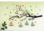 AMGHUB Wall Sticker – Tree Branches with Birdcage & Flowers | PVC Vinyl Wall Décor Sticker for Home | Ideal Size 100cm x 60cm | Multicolour
