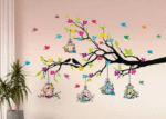 AMGHUB Wall Sticker – Tree Branches with Birdcage & Flowers | PVC Vinyl Wall Décor Sticker for Home | Ideal Size 100cm x 60cm | Multicolour