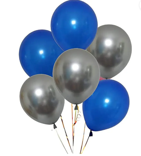 AMGHUB Solid Blue & Silver Balloons – Pack of 50 (Metallic Finish, Latex, Reusable)