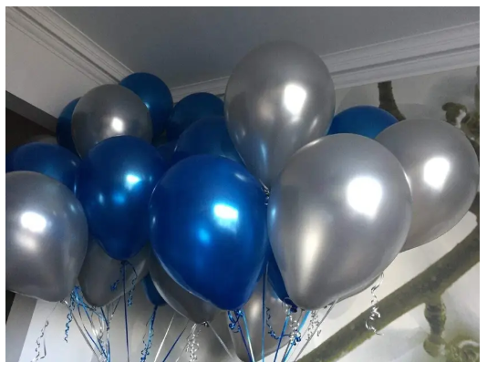AMGHUB Solid Sky Blue & Silver Balloons – Pack of 50 (Metallic Finish, Latex, Reusable)