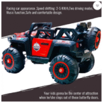AMGHUB Battery Ride-On Jeep 4x4 – Big Size with Spring Suspension, Swing Function & Bluetooth Remote (Red)