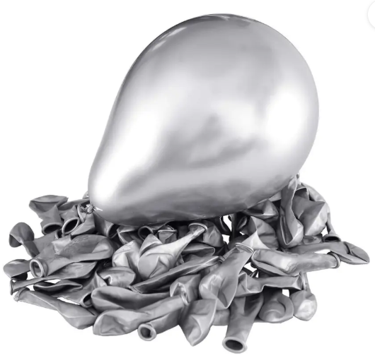 AMGHUB Solid Silver Balloons – Pack of 100 with Air Pump (Metallic Finish, Latex, Reusable, Party Decoration)