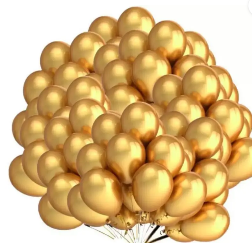 AMGHUB Solid Golden Balloons – Pack of 100 with Air Pump (Metallic Finish, Latex, Reusable, Party Decoration)