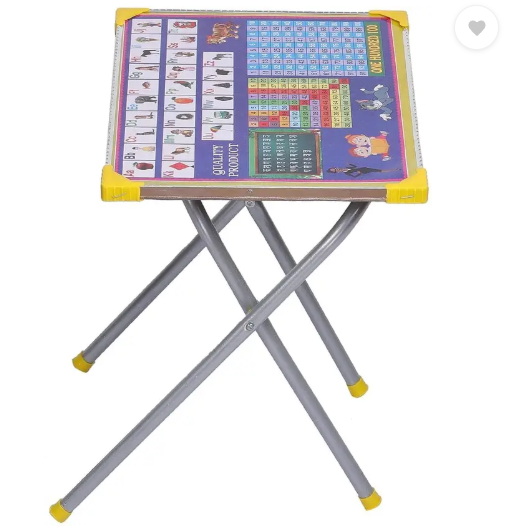 AMGHUB Pattern Printed Adjustable Foldable Study Table and Chair Set for Kids – Blue | Metal Frame | DIY Assembly